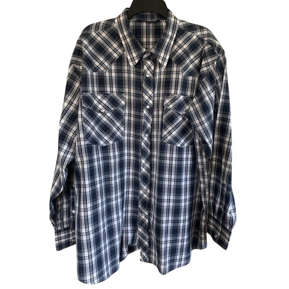 Vintage Renegade Men’s Sz XL Blue & White Plaid Western Shirt Cowboy Pearl Snap